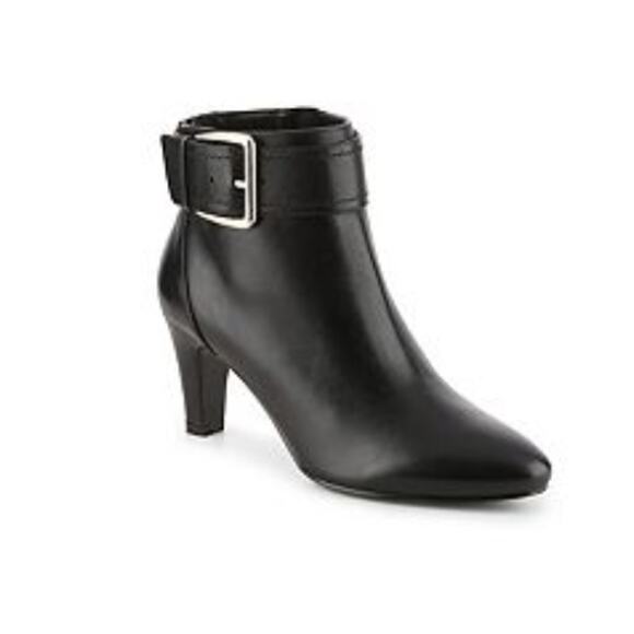 Bandolino Ankle Boots Womens 7 Leather Black Leather Trendy Heel Zipper Bootie